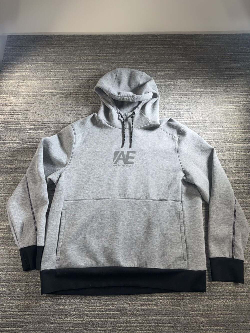 American Eagle AE Logo Graphic Hoodie Gray Black Size XL